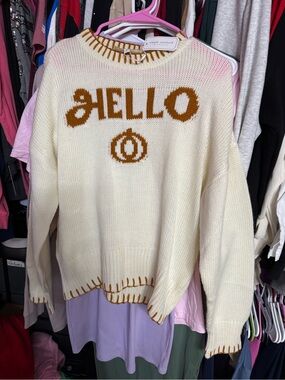 Simply Southern Cream Sweater with Caramel "HELLO" Knit